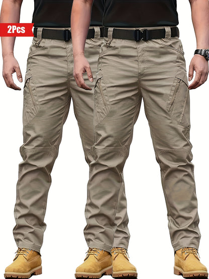 2pcs Men's Tactical Cargo Pants - Water-Resistant, Durable Polyester with Multi-Pocket Design for Outdoor Activities, Perfect for Spring & Fall NEXTRENDBAHRAIN