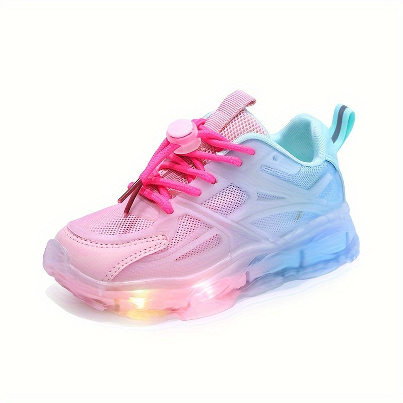 Casual Cool Gradient Color Low Top Mesh Sneakers With Light For Girls, Breathable Non-slip Running Shoes For Spring - NEXTRENDBAHRAIN