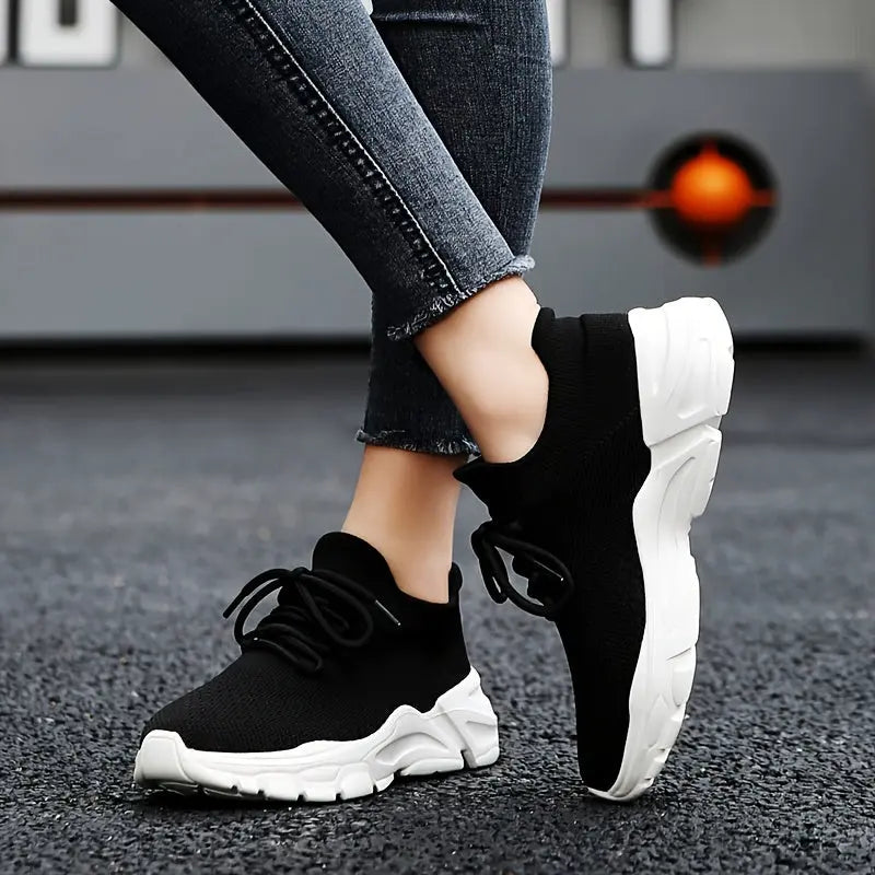 Women's Non-Slip Platform Fashion Sneakers, Mesh Comfortable Breathable Lace Up Casual Shoes, Lightweight Outdoor Wear Resistant Running Shoes - NEXTRENDBAHRAIN