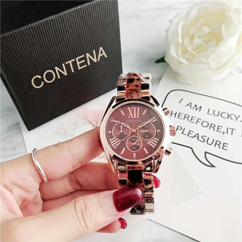 1pc Matching Contena Luxury Rose Golden Quartz Watches, Women's Fashion Wristwatch Set With Roman Numerals, Elegant Female Timepieces For Daily Life And Travel (Watch Only) - NEXTRENDBAHRAIN