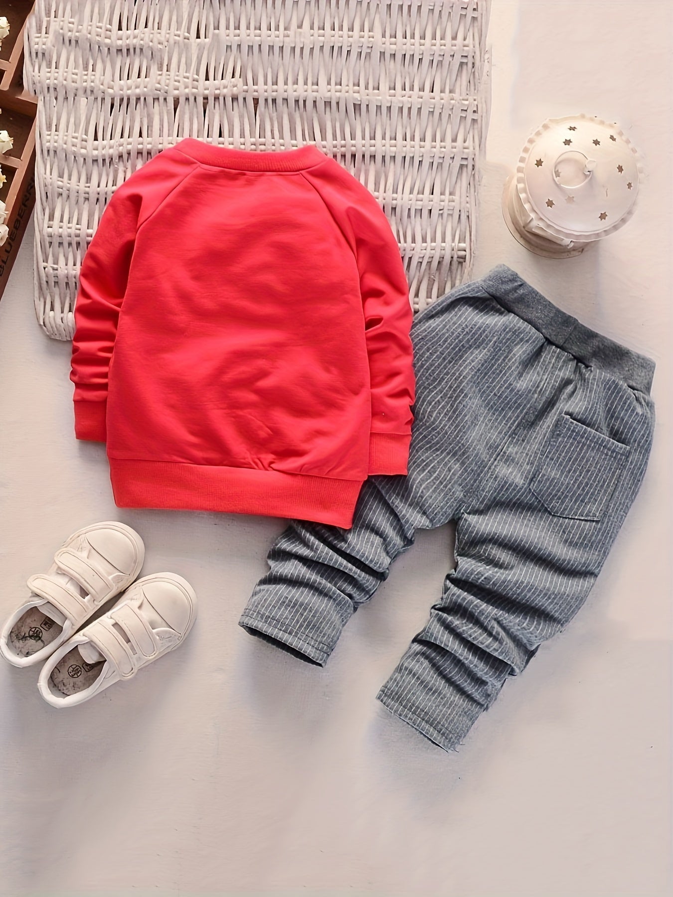 Kid's Classic Casual Outfits - 2pcs Slant Shoulder Long Sleeve Top With Big Pocket Design + Trousers Set For Spring Autumn - NEXTRENDBAHRAIN