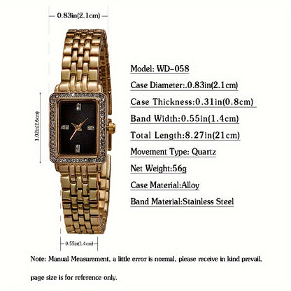 Women's Watch Luxury Rhinestone Quartz Watch Rectangle Pointer Fashion Analog Bracelet Wrist Watch - NEXTRENDBAHRAIN