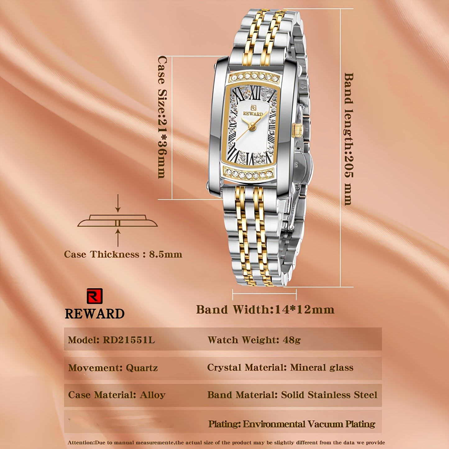 Elegant Golden-Tone Women's Watch - Luxury Retro Rectangle Design with Rhinestone Accents, Stainless Steel Band, Japanese Quartz Movement - NEXTRENDBAHRAIN