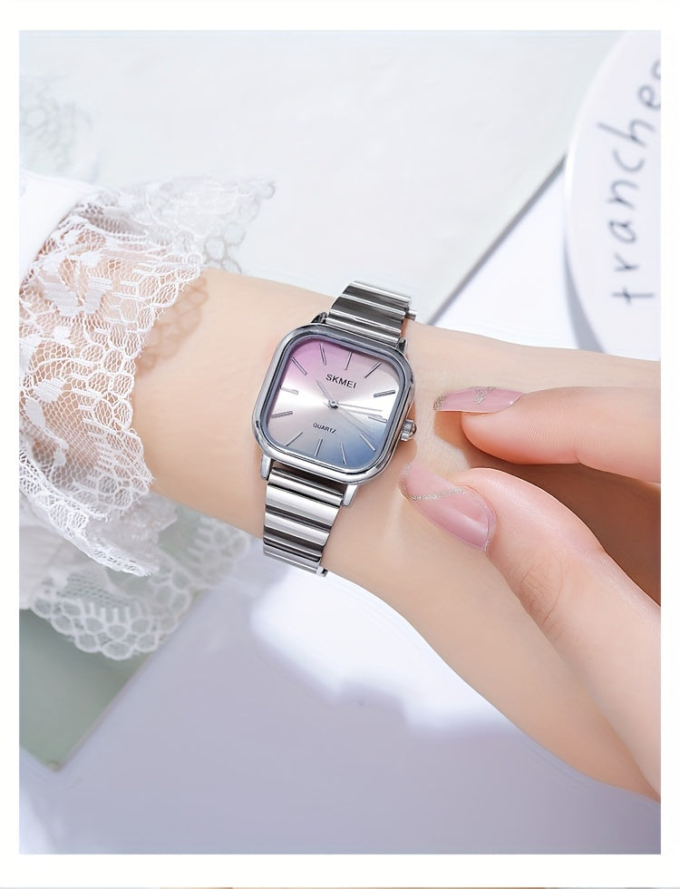 Women's Watch Fashion Square Pointer Quartz Watch Color Block Dial Analog WR Stainless Steel Wrist Watch - NEXTRENDBAHRAIN