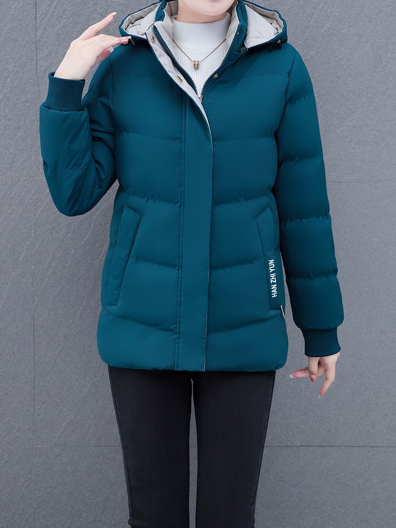 Women'S Puffer Coat, Autumn/Winter Warm Thickened Cotton Jacket, Hooded Sports Style, Solid Color, Zippered, Non-Stretch Fabric, Outdoor Casual Jacket, Polyester (Poly) Material, Woven Knit NEXTRENDBAHRAIN