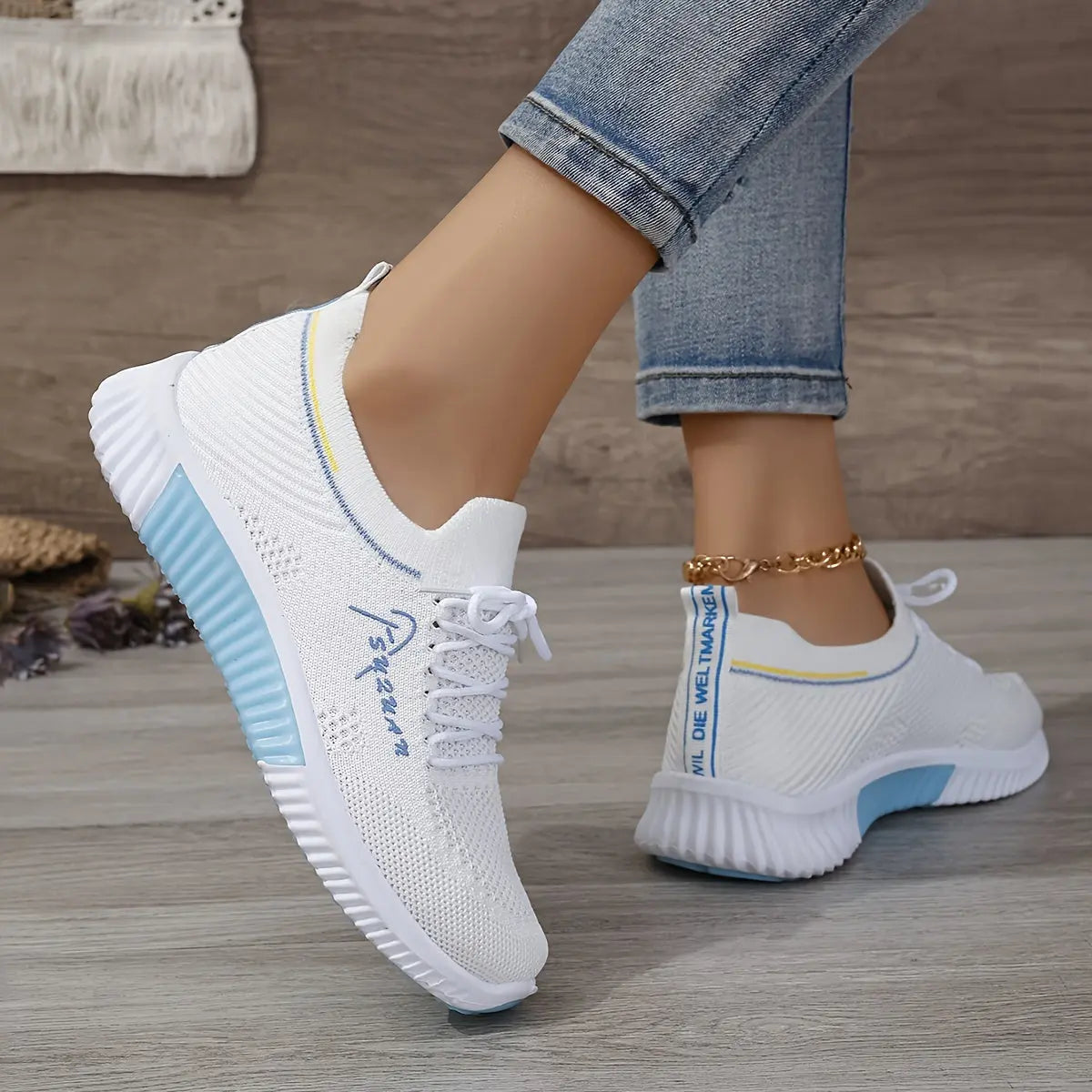 Women's Knitted Running Sneakers, Breathable & Lightweight Low Top Walking Trainers, Comfy Outdoor Sports Shoes - NEXTRENDBAHRAIN