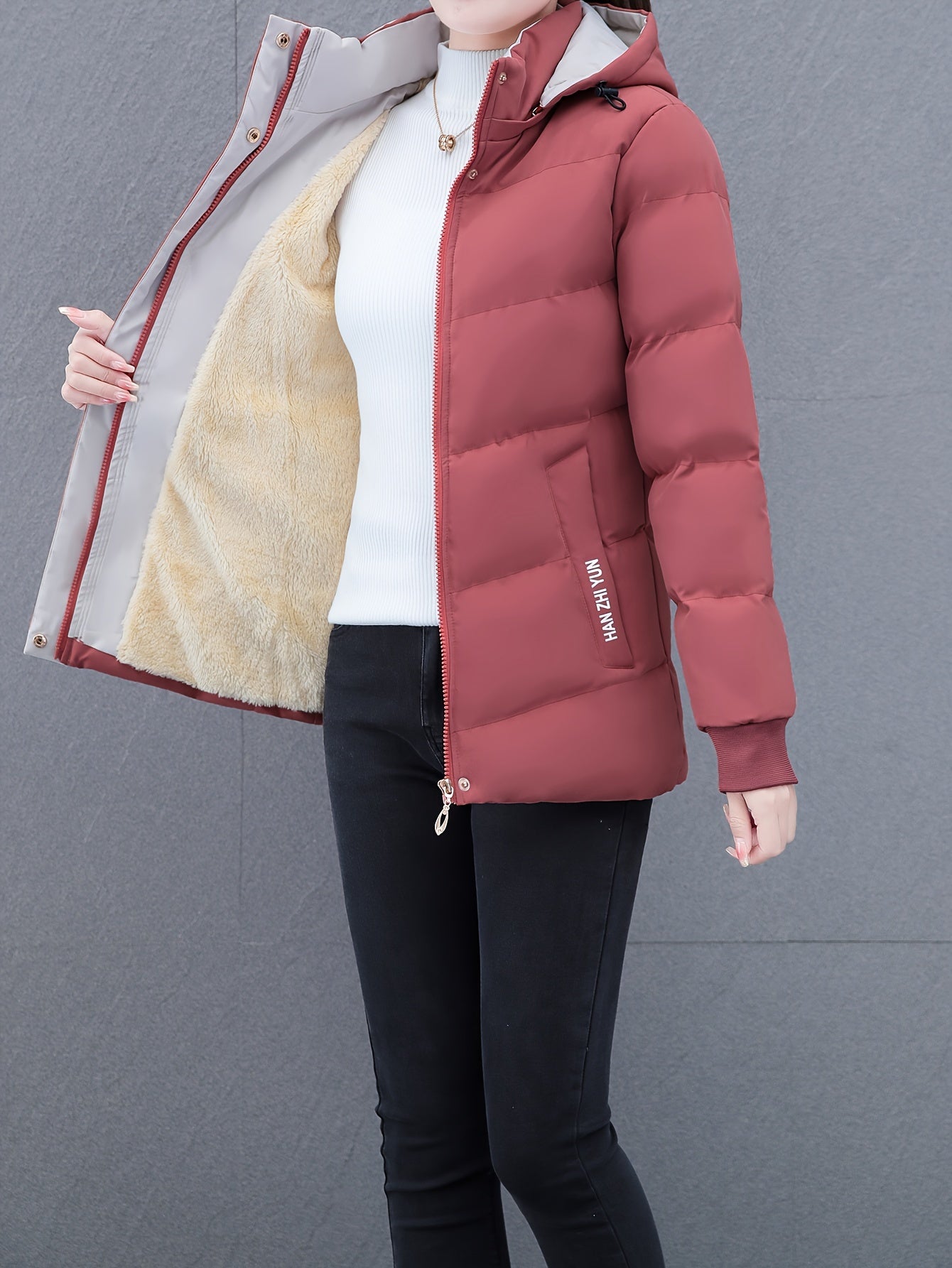 Women'S Puffer Coat, Autumn/Winter Warm Thickened Cotton Jacket, Hooded Sports Style, Solid Color, Zippered, Non-Stretch Fabric, Outdoor Casual Jacket, Polyester (Poly) Material, Woven Knit NEXTRENDBAHRAIN