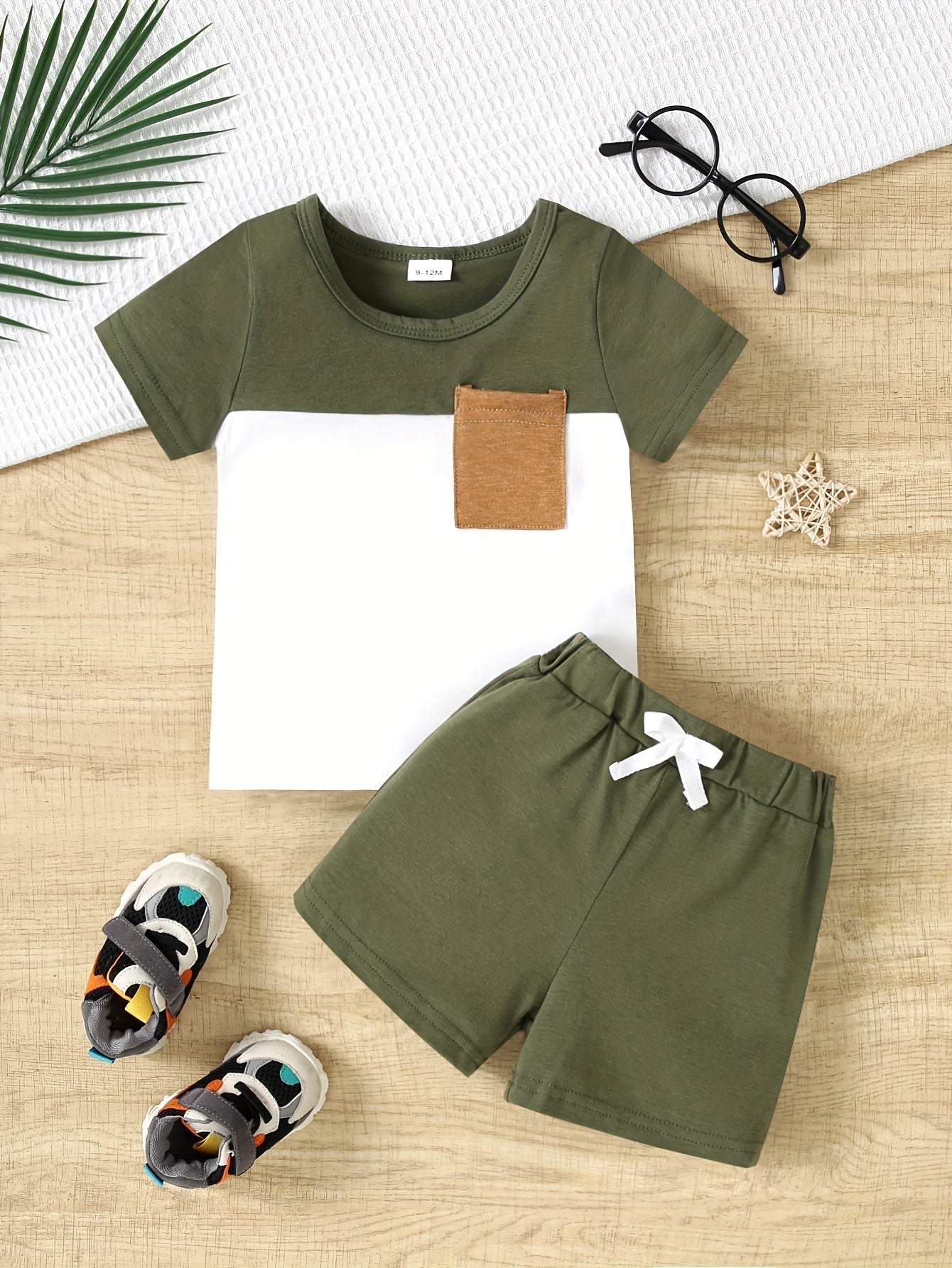 2pcs Infant & Toddler's Color Clash Cotton Summer Outfit, T-shirt & Casual Shorts, Baby Boy's Clothes - NEXTRENDBAHRAIN