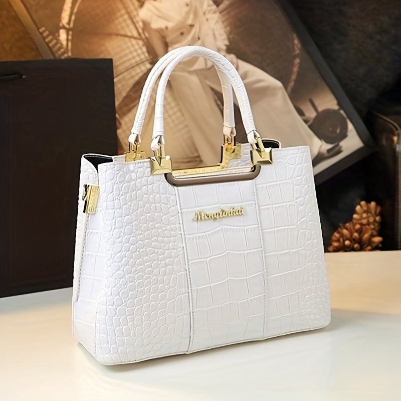 Vintage Crocodile Pattern Tote Bag, Luxury Top Handle Satchel, Women's Casual Handbag & Purse - NEXTRENDBAHRAIN