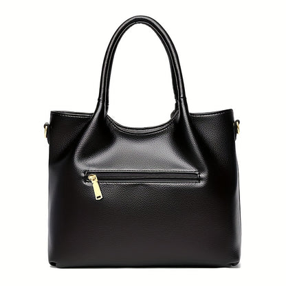 Chic Large Capacity Women's Tote Bag - Adjustable Strap, Zip Closure, Polyester Lined, Faux Leather - NEXTRENDBAHRAIN