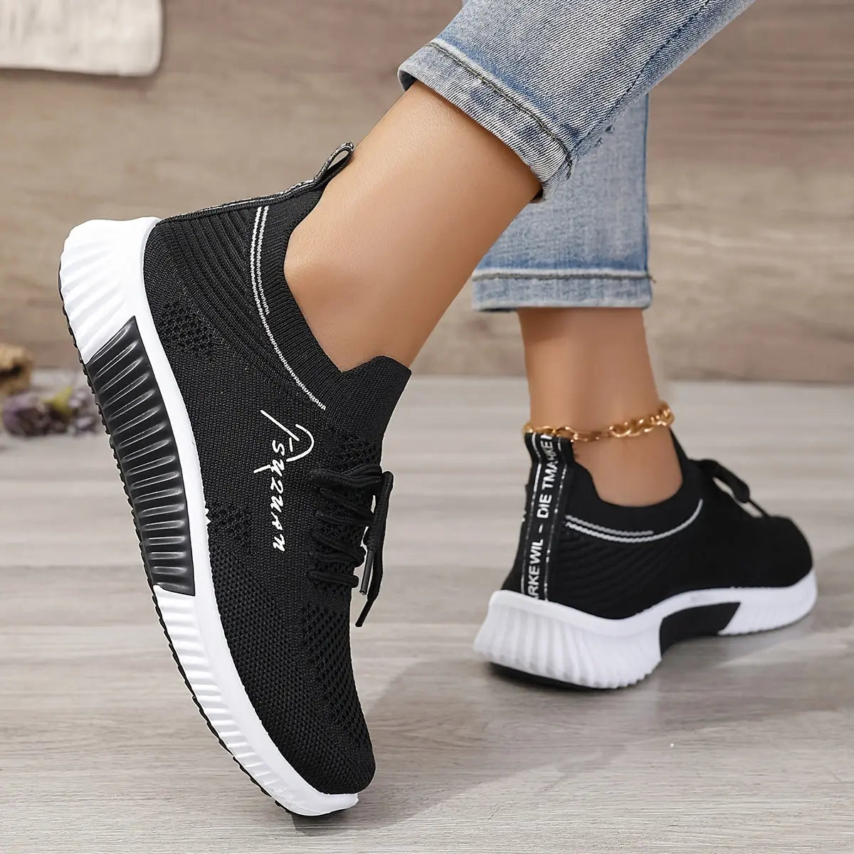 Women's Knitted Running Sneakers, Breathable & Lightweight Low Top Walking Trainers, Comfy Outdoor Sports Shoes - NEXTRENDBAHRAIN