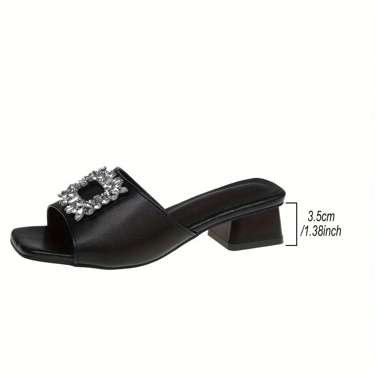 Women's Rhinestone Buckle Decor Chunky Heel Sandals, Fashion Square Open Toe Dress Pumps, Stylish Slip On Heels - NEXTRENDBAHRAIN