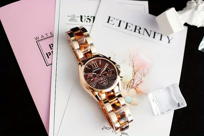 1pc Matching Contena Luxury Rose Golden Quartz Watches, Women's Fashion Wristwatch Set With Roman Numerals, Elegant Female Timepieces For Daily Life And Travel (Watch Only) - NEXTRENDBAHRAIN