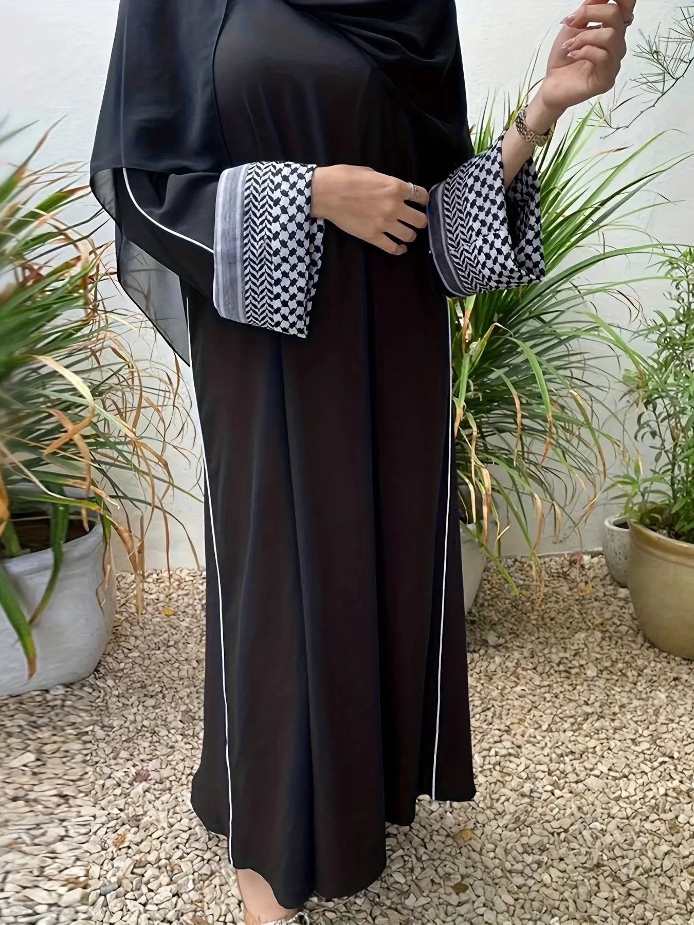 Color Block Long Sleeve Abayas Dress, Elegant Maxi Length Dress, Women's Clothing NEXTRENDBAHRAIN