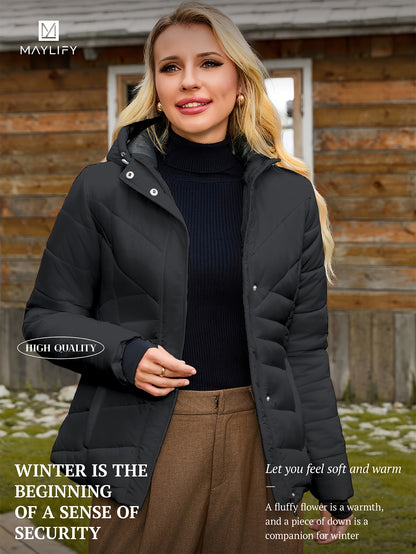 Autumn And Winter Hooded Padded Jacket, Slim Waist Coat Women's Clothing Warm Windproof Jacket NEXTRENDBAHRAIN