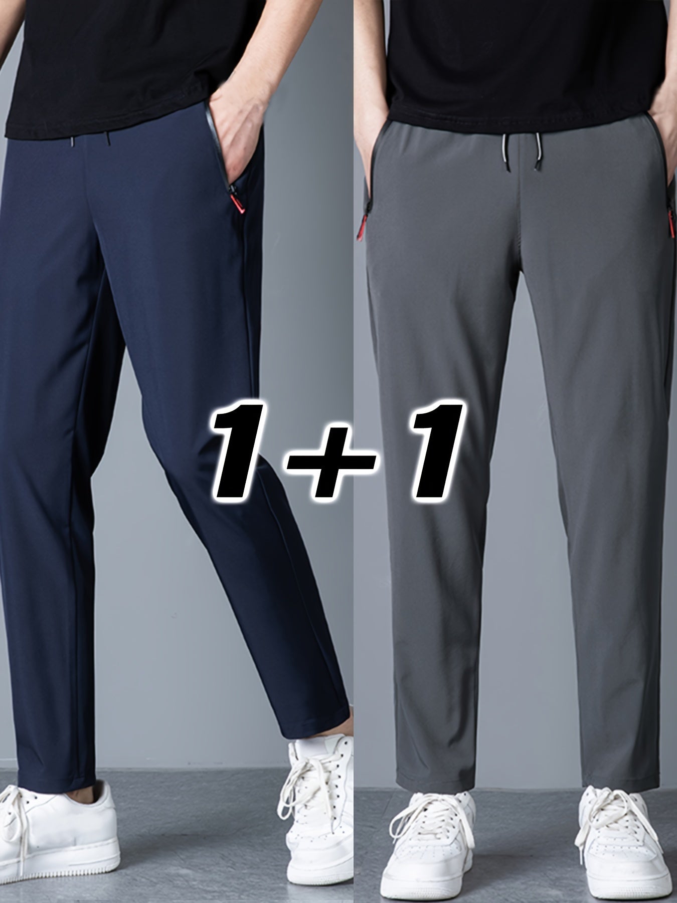 2 Pcs Men's Solid Pants With Pockets, Casual Drawstring Trousers For Summer Outdoor Activities Gift - NEXTRENDBAHRAIN