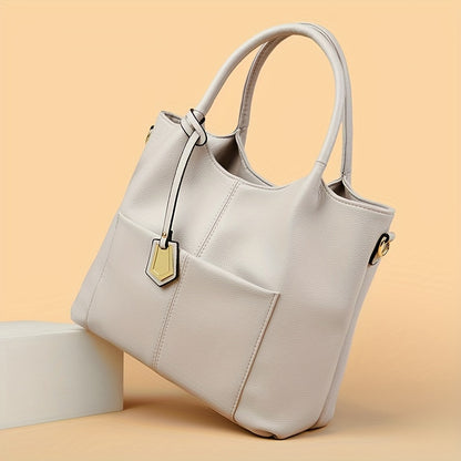 Chic Large Capacity Women's Tote Bag - Adjustable Strap, Zip Closure, Polyester Lined, Faux Leather - NEXTRENDBAHRAIN