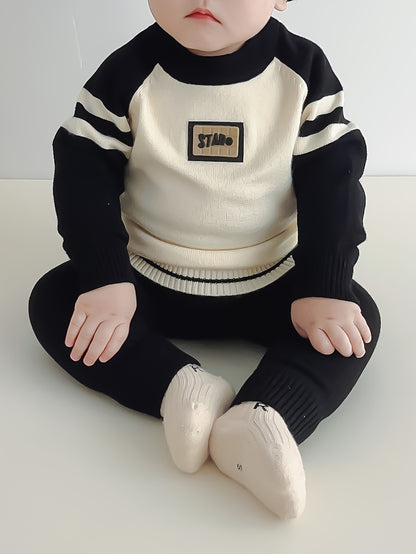 2pcs Baby's Color Clash Raglan Sleeve Sweater & Casual Knitted Pants, Toddler & Infant Boy's Clothing Set For Winter Fall NEXTRENDBAHRAIN