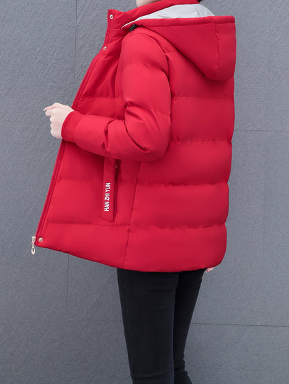 Women'S Puffer Coat, Autumn/Winter Warm Thickened Cotton Jacket, Hooded Sports Style, Solid Color, Zippered, Non-Stretch Fabric, Outdoor Casual Jacket, Polyester (Poly) Material, Woven Knit NEXTRENDBAHRAIN