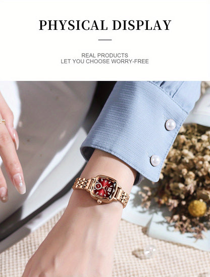 Women's Dial Cutting Watch Luxury Rhinestone Quartz Watch Elegant Square Pointer Analog WR Stainless Steel Wrist Watch - NEXTRENDBAHRAIN