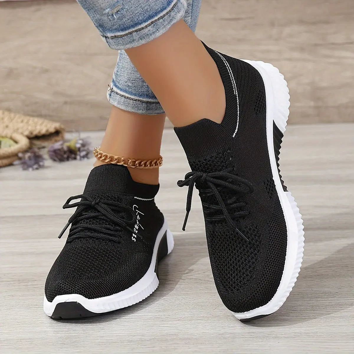 Women's Knitted Running Sneakers, Breathable & Lightweight Low Top Walking Trainers, Comfy Outdoor Sports Shoes - NEXTRENDBAHRAIN