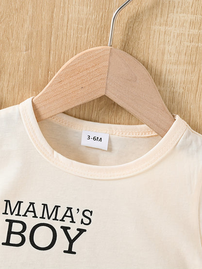 2pcs Toddler Boys "Mama's Boy" Print Summer Cotton Set, T-shirt & Casual Shorts, Baby Boy's Clothes - NEXTRENDBAHRAIN