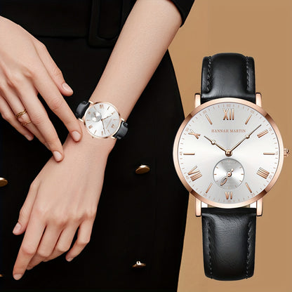 Elegant Women's Quartz Watch with Stopwatch Feature - Fashionable Faux Leather Strap, Stainless Steel Case, Perfect for Dressy Outfits & Gifts - NEXTRENDBAHRAIN