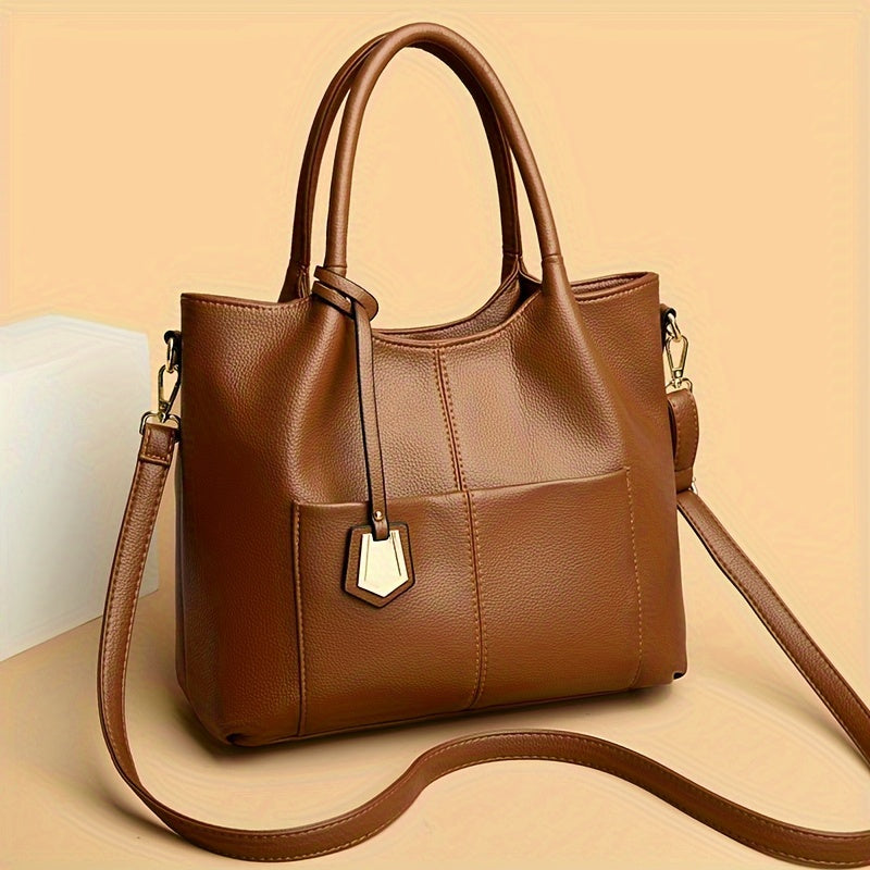 Chic Large Capacity Women's Tote Bag - Adjustable Strap, Zip Closure, Polyester Lined, Faux Leather - NEXTRENDBAHRAIN