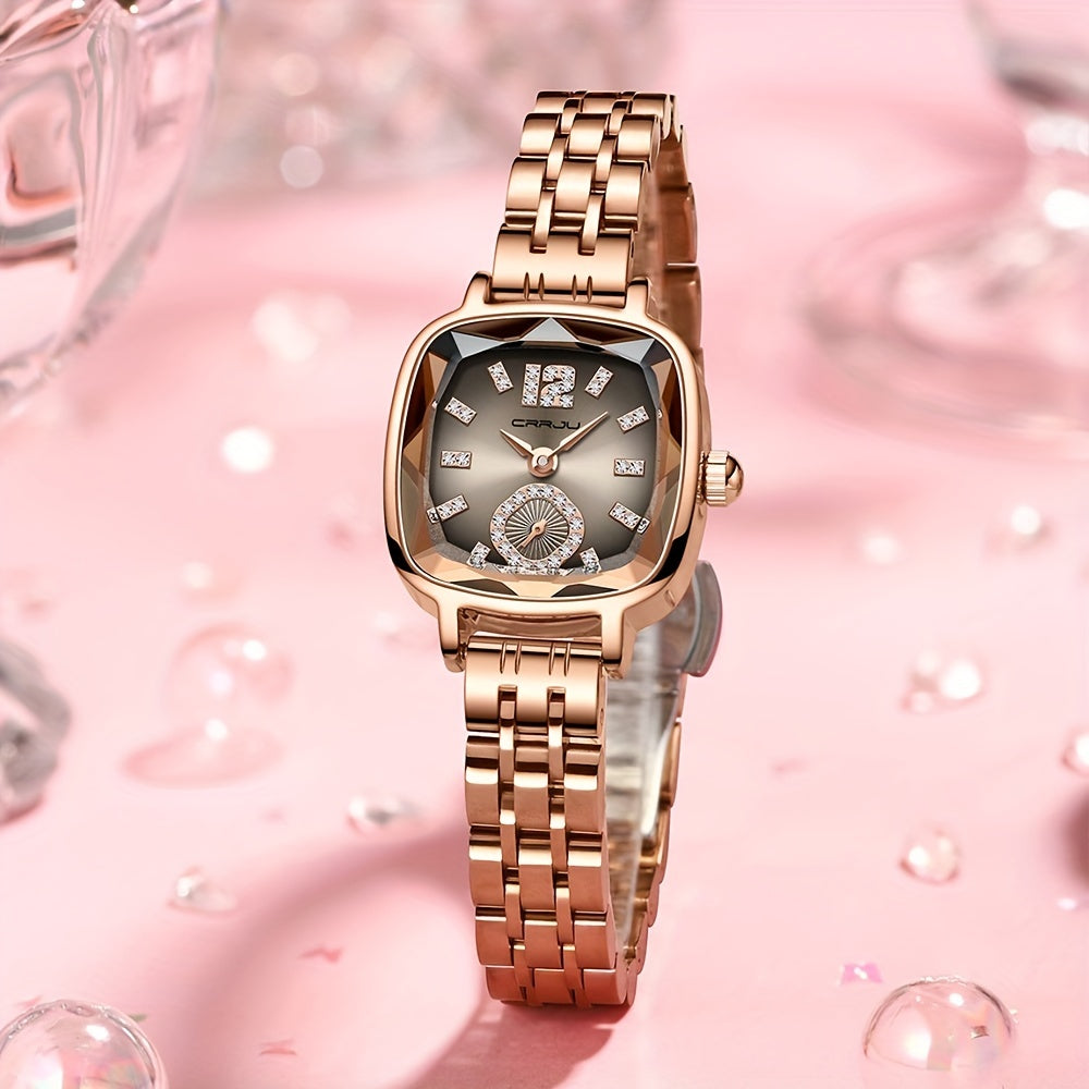 Women's Dial Cutting Watch Luxury Rhinestone Quartz Watch Elegant Square Pointer Analog WR Stainless Steel Wrist Watch - NEXTRENDBAHRAIN