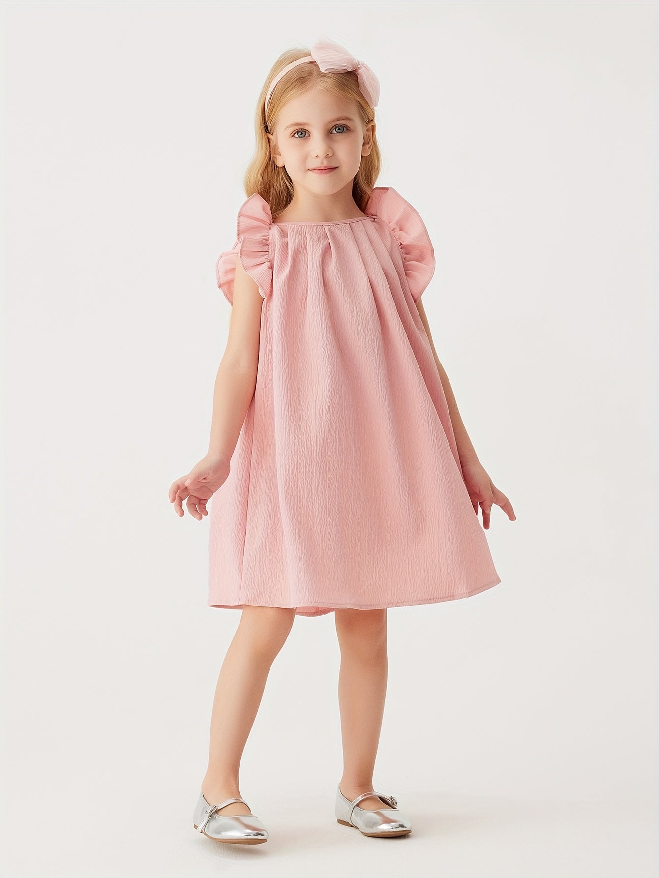 Baby Girls Cute Dress Summer Ruffle Sleeve Solid Color Children Daily Dresses A-line Kids Princess Clothes Toddler Outfits - NEXTRENDBAHRAIN