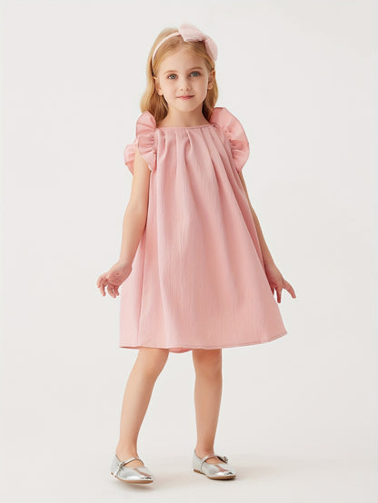 Baby Girls Cute Dress Summer Ruffle Sleeve Solid Color Children Daily Dresses A-line Kids Princess Clothes Toddler Outfits - NEXTRENDBAHRAIN