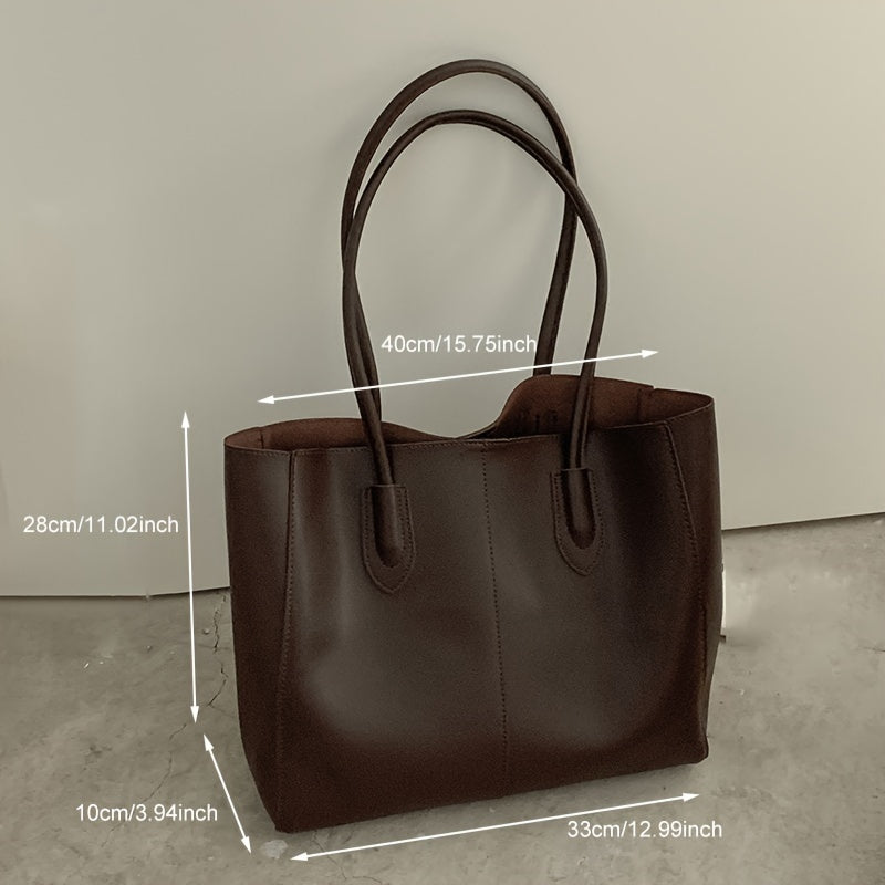 Chic Large Capacity Tote Bag for Women - Vintage Style, Waterproof Faux Leather, Fashionable Shoulder Handbag with Secure Clasp Closure - NEXTRENDBAHRAIN