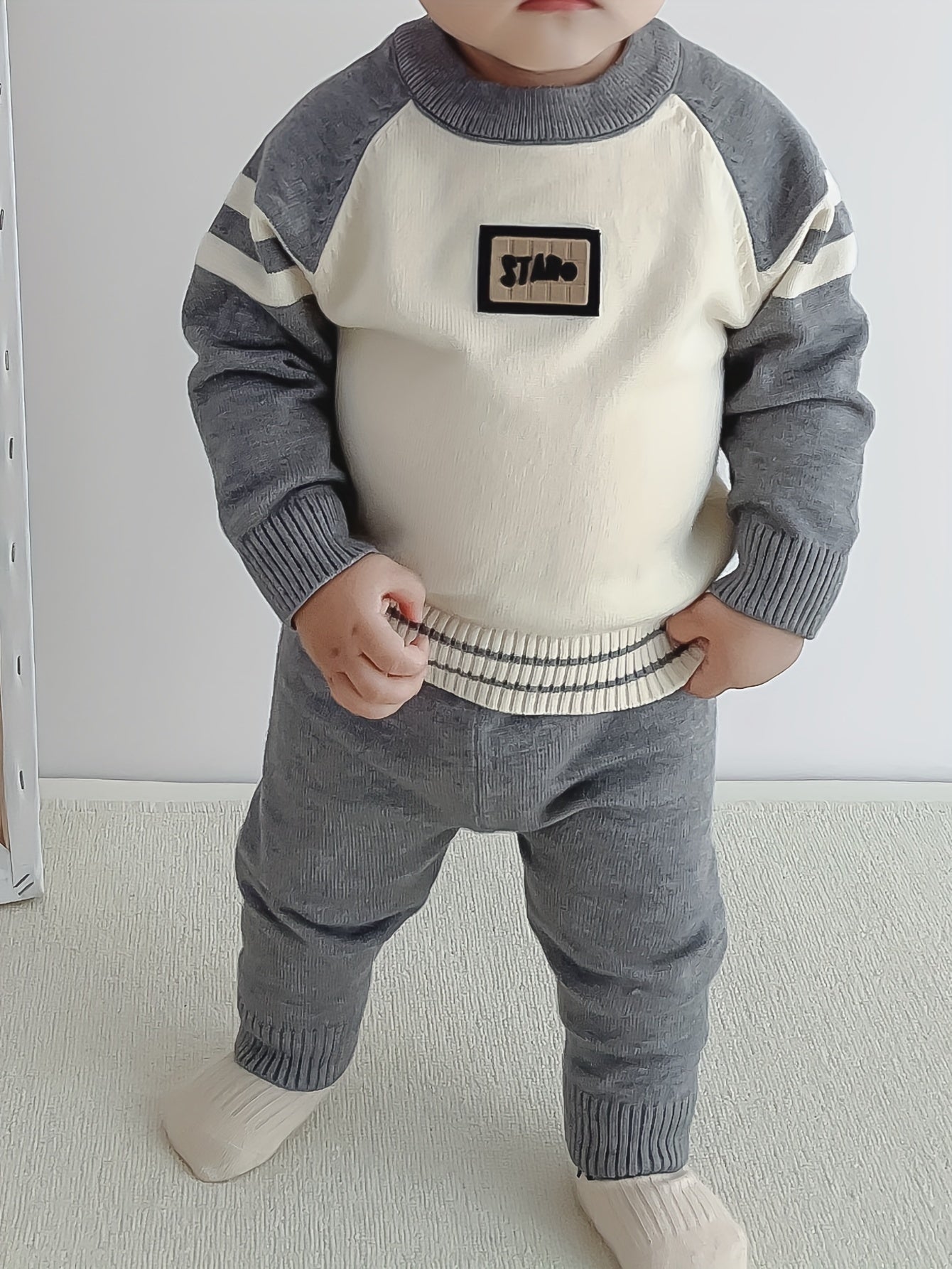 2pcs Baby's Color Clash Raglan Sleeve Sweater & Casual Knitted Pants, Toddler & Infant Boy's Clothing Set For Winter Fall NEXTRENDBAHRAIN