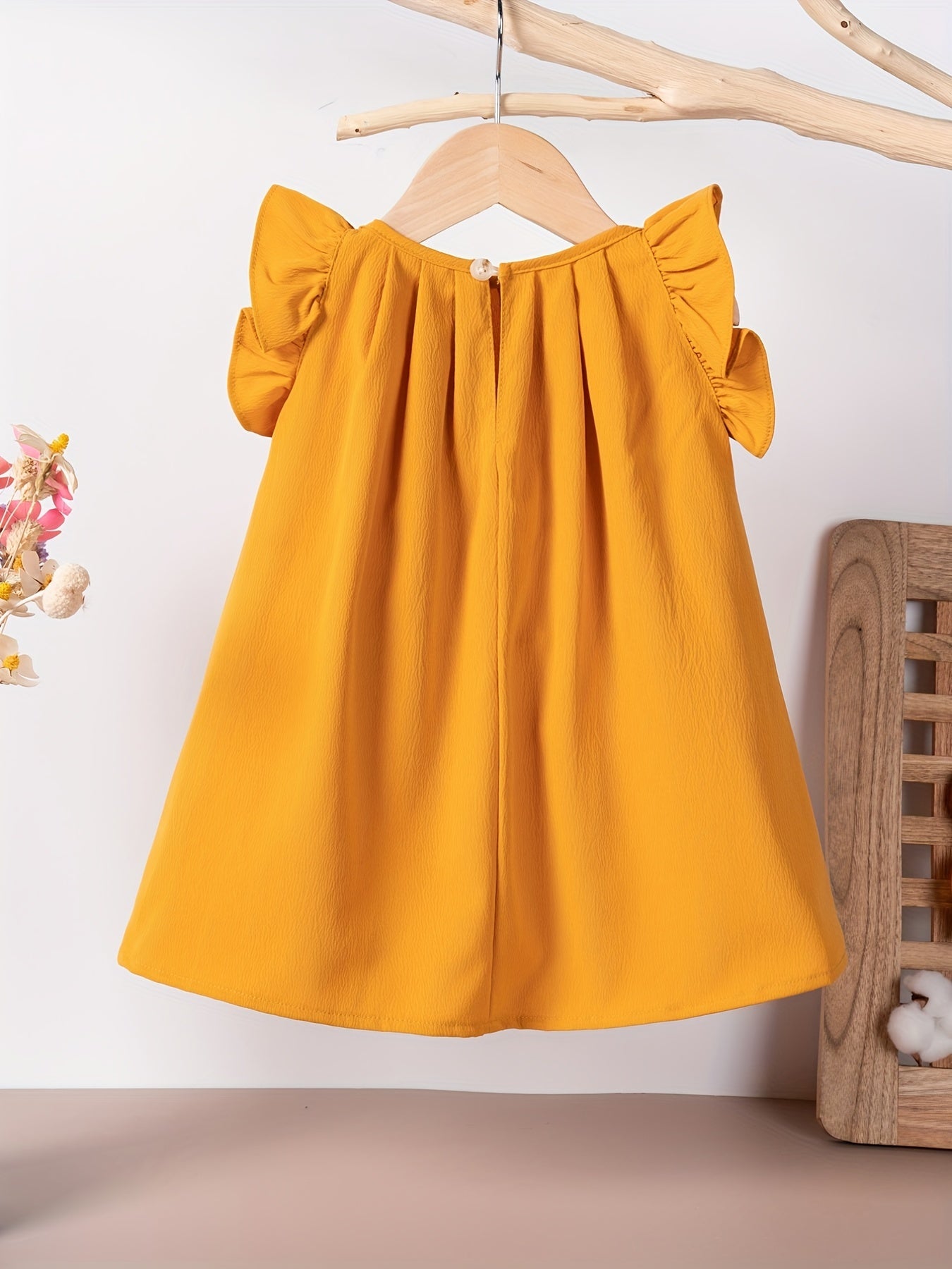 Baby Girls Cute Dress Summer Ruffle Sleeve Solid Color Children Daily Dresses A-line Kids Princess Clothes Toddler Outfits - NEXTRENDBAHRAIN