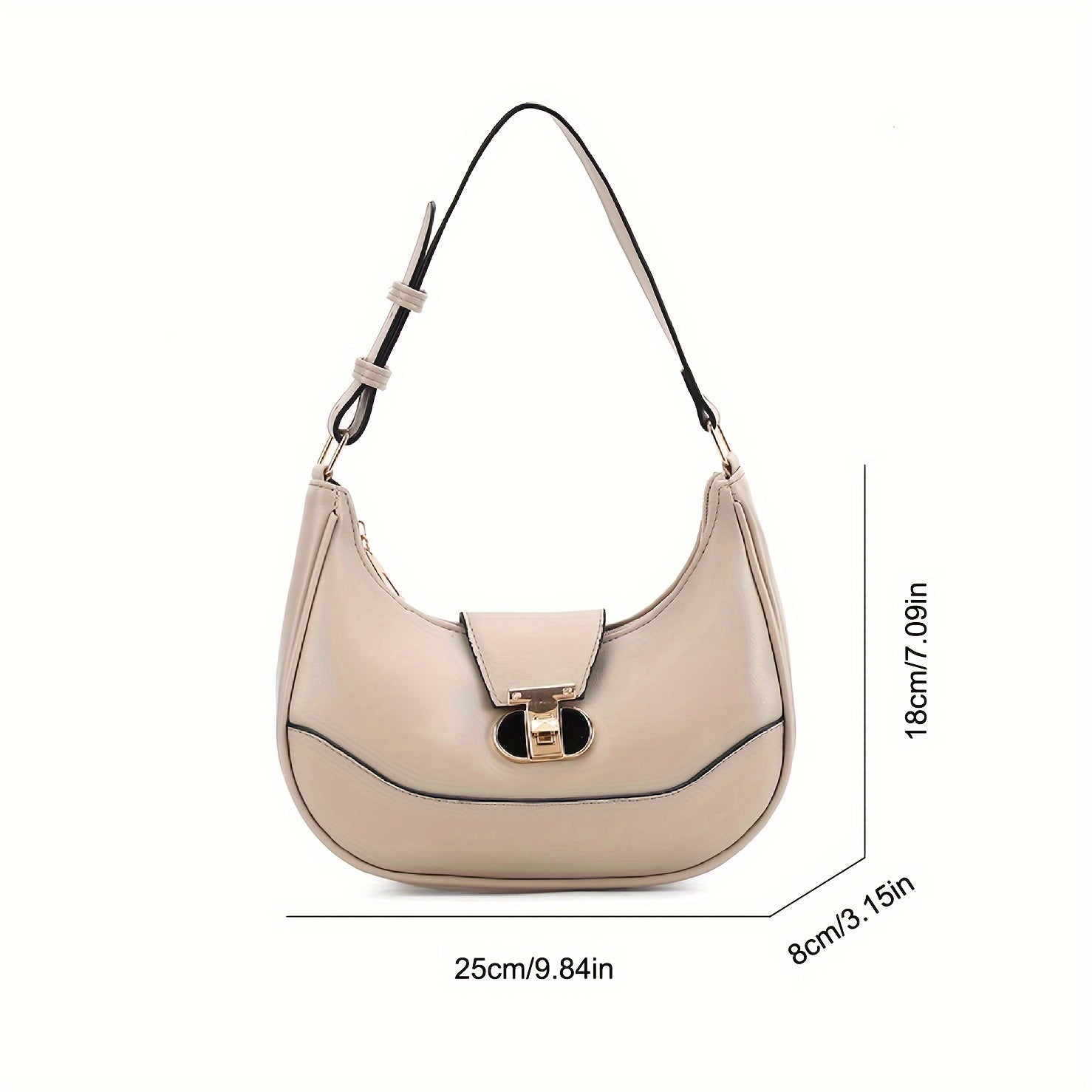 Casual Chic Crescent Moon Shape Shoulder Bag for Women, Faux Leather Underarm Hobo Purse with Button Closure, Adjustable Strap, Stain Resistant - Polyester Lined Solid Color Handbag for Everyday Use - Guangzhou Crafted - NEXTRENDBAHRAIN