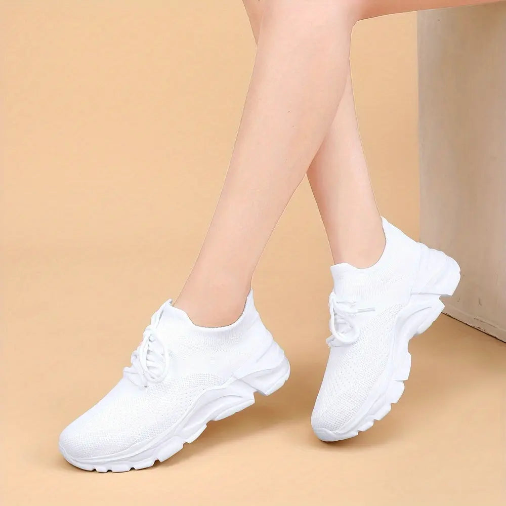 Women's Non-Slip Platform Fashion Sneakers, Mesh Comfortable Breathable Lace Up Casual Shoes, Lightweight Outdoor Wear Resistant Running Shoes - NEXTRENDBAHRAIN