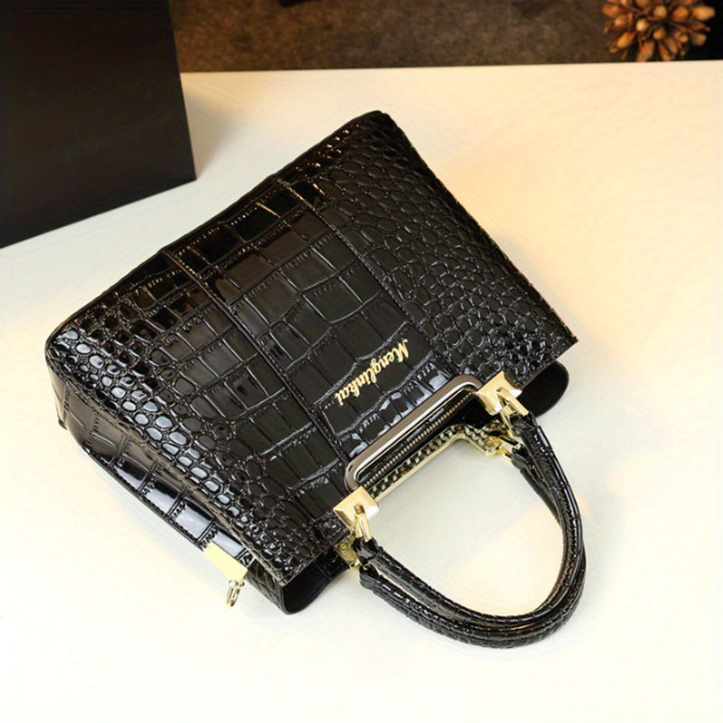 Vintage Crocodile Pattern Tote Bag, Luxury Top Handle Satchel, Women's Casual Handbag & Purse - NEXTRENDBAHRAIN