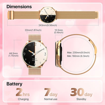 Women's Wireless Calling Smart Watch, 3.53cm Round Smart Watch With 100+ Sports Modes, Female Functionality, Sleep Monitoring, Waterproof Watch For Android And IPhone - NEXTRENDBAHRAIN