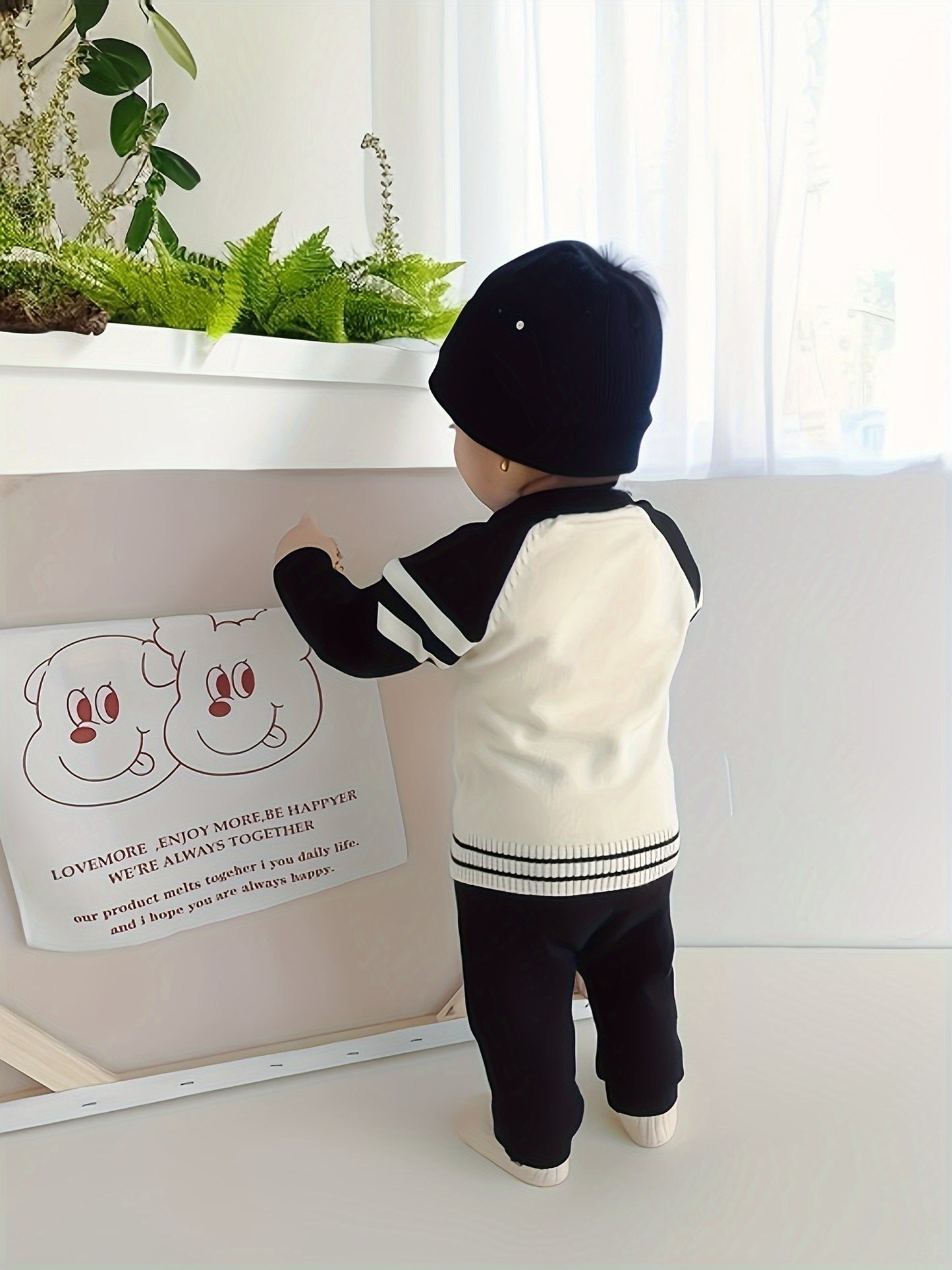 2pcs Baby's Color Clash Raglan Sleeve Sweater & Casual Knitted Pants, Toddler & Infant Boy's Clothing Set For Winter Fall NEXTRENDBAHRAIN