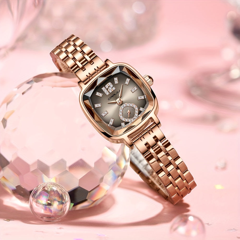 Women's Dial Cutting Watch Luxury Rhinestone Quartz Watch Elegant Square Pointer Analog WR Stainless Steel Wrist Watch - NEXTRENDBAHRAIN