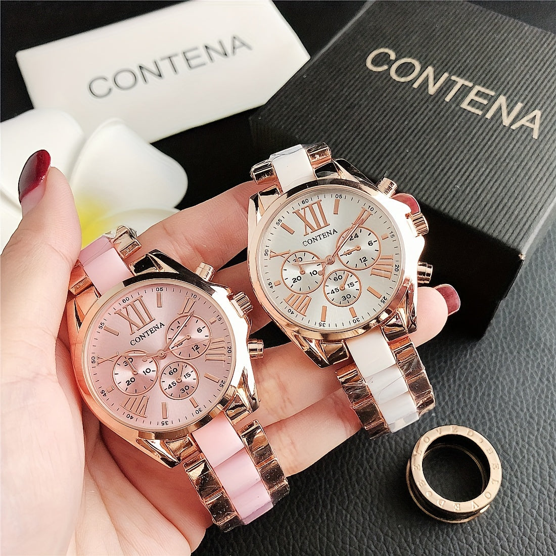 1pc Matching Contena Luxury Rose Golden Quartz Watches, Women's Fashion Wristwatch Set With Roman Numerals, Elegant Female Timepieces For Daily Life And Travel (Watch Only) - NEXTRENDBAHRAIN