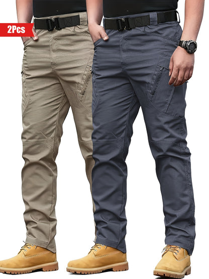 2pcs Men's Tactical Cargo Pants - Water-Resistant, Durable Polyester with Multi-Pocket Design for Outdoor Activities, Perfect for Spring & Fall NEXTRENDBAHRAIN