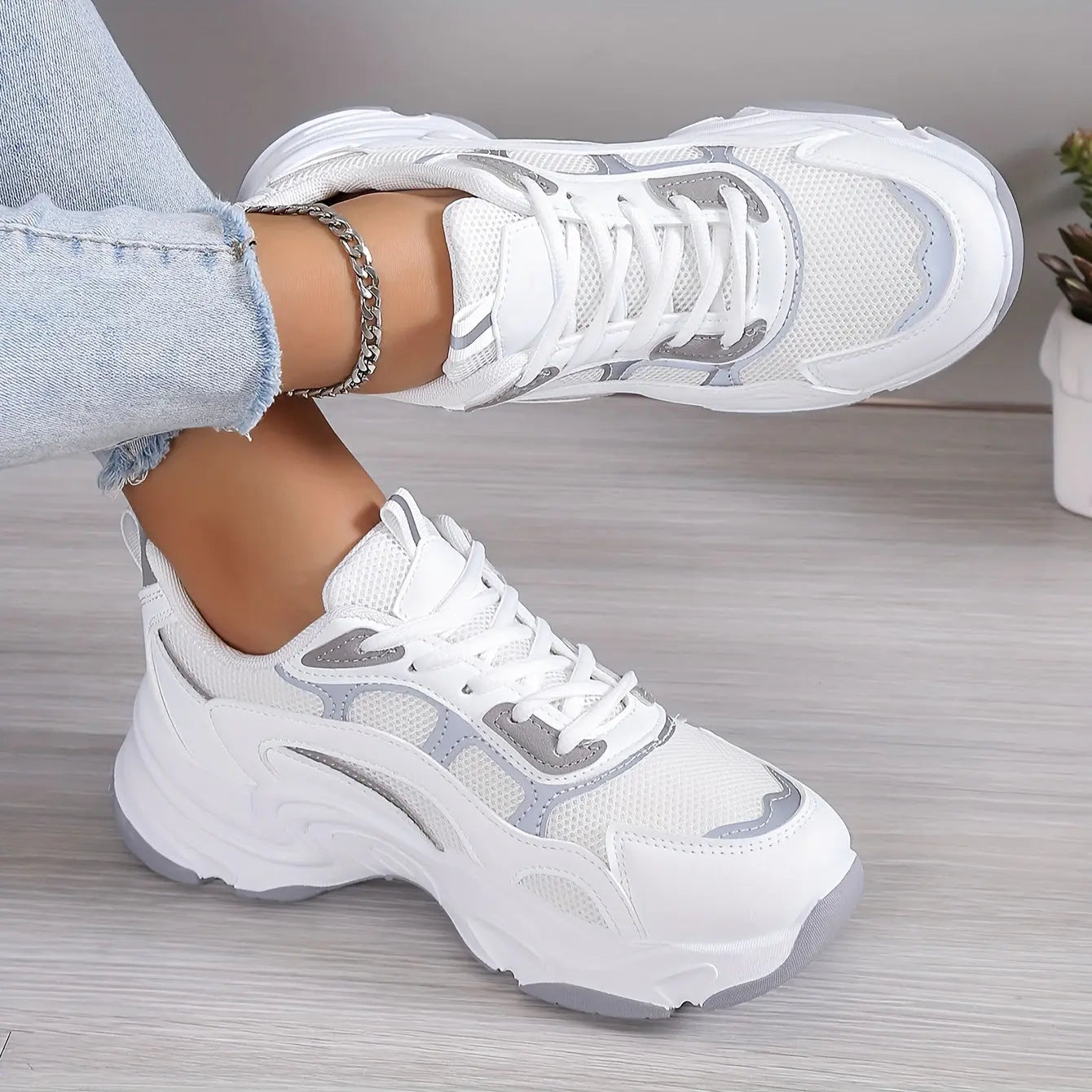 Women's Fashion Mesh Breathable Chunky Sneakers, Comfortable Thick Bottom Travel Walking Shoes - NEXTRENDBAHRAIN