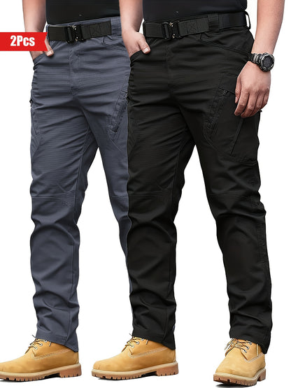 2pcs Men's Tactical Cargo Pants - Water-Resistant, Durable Polyester with Multi-Pocket Design for Outdoor Activities, Perfect for Spring & Fall NEXTRENDBAHRAIN