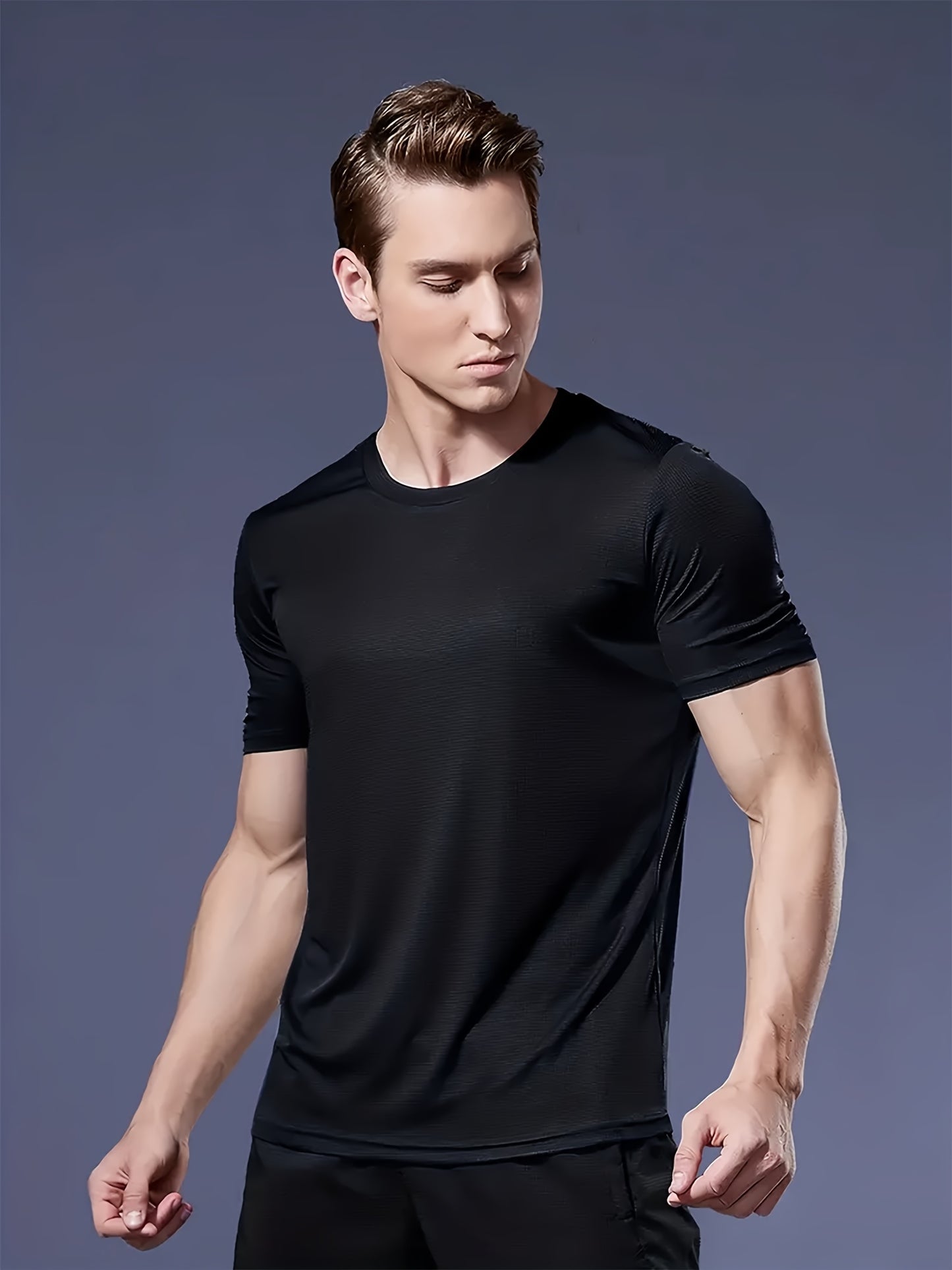 6-Pack Men's Quick-Dry T-Shirts - Yunte Sports Crew Neck Tees, 100% Polyester, Lightweight, Breathable, Moisture-Wicking, Solid Color, Regular Fit, Knit Fabric, Ideal for Gym, Fitness & Running NEXTRENDBAHRAIN