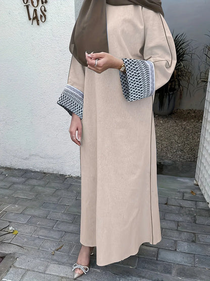 Color Block Long Sleeve Abayas Dress, Elegant Maxi Length Dress, Women's Clothing NEXTRENDBAHRAIN