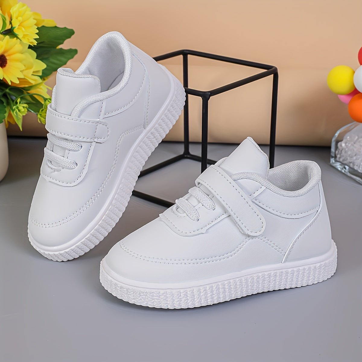 Kids' Fashionable Solid Color Sneakers - Casual Low-Top Shoes For Boys & Girls, Hook-and-loop Fastener Closure, Rubber Sole - NEXTRENDBAHRAIN