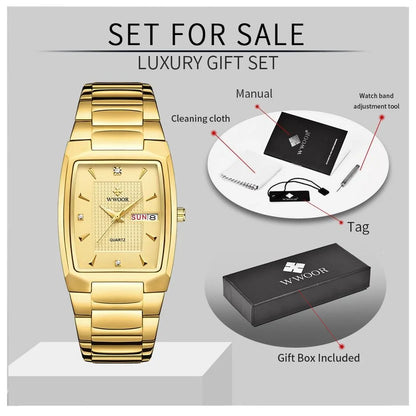 WWOOR 2024 New Square Watch Men with Automatic Week Date Luxury Stainless Steel Gold Mens Quartz Wrist Watches Relogio Masculino - NEXTRENDBAHRAIN