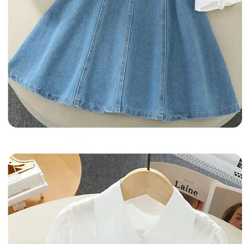 Kids Girls Denim Set 2023 Spring New Children's Clothing Girls Big Boy Yangpai Spring And Autumn Set Skirt Girls Dress - NEXTRENDBAHRAIN