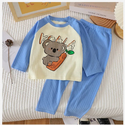 New Baby Boys Girls Warm Pajamas Kids Cute Cartoon Animal O-neck T-Shirt Tops + Pants Pyjamas Autumn Underwear Clothing Sets - NEXTRENDBAHRAIN